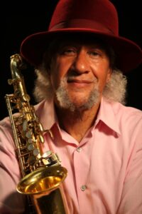 Color photo of Gary Bartz with his saxophone.